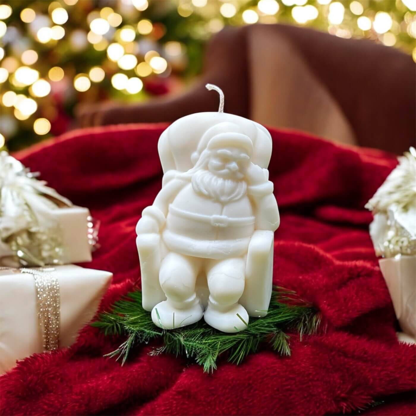 Χειροποίητο χριστουγεννιάτικο κερί Άγιος Βασίλης σε πολυθρόνα Winter Serenity – eynoias.gr